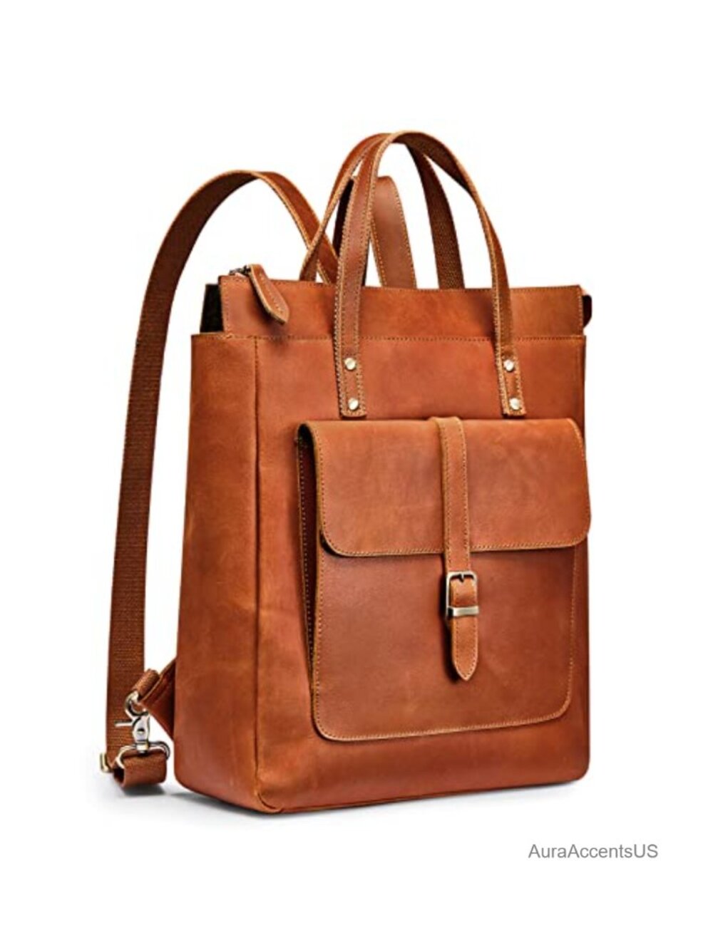 Genuine Leather Convertible Backpack Purse with Laptop Compartment